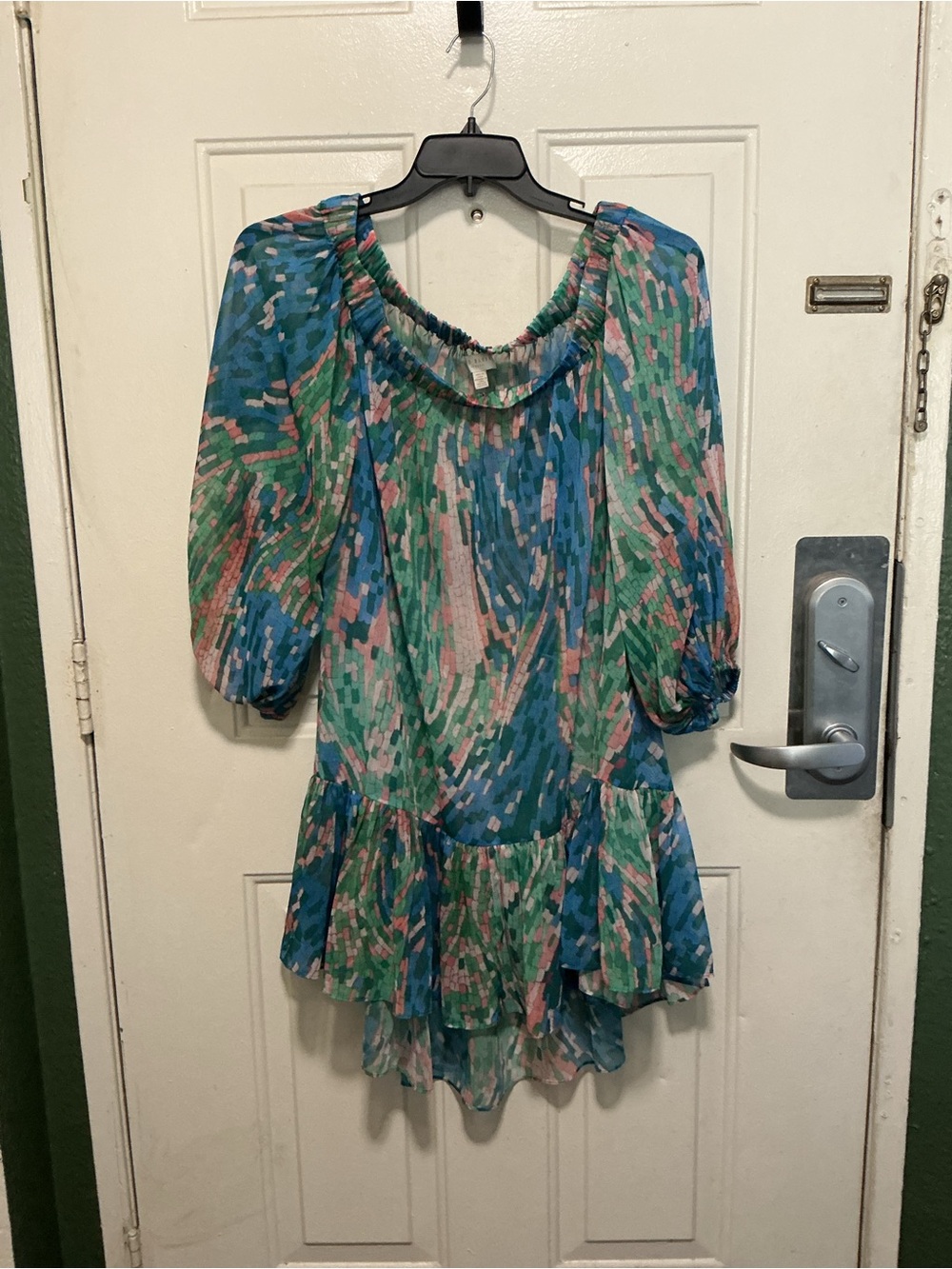 Ted Baker London Abstract Watercolor Ruffle Tunic - Blue Green Pink
